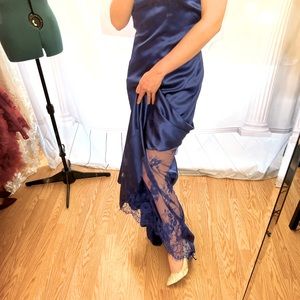 Silk Blue Lace Evening Prom Dress